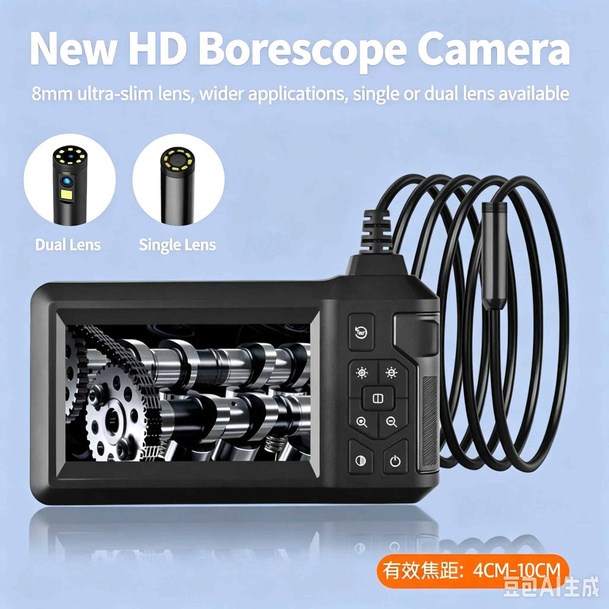 4.3Inch 8mm 2MP 1080P Dual Lens Industrial Endoscope CMOS Borescope Inspection Otoscope Camera Digital Microscope