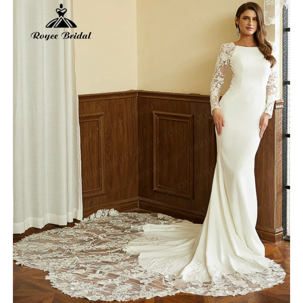 

Roycebridal O Neck Lace Applique Mermaid Wedding Dress Long Sleeve Chapel Train Bridal Gowns 2025 Customized Robes De Mariée