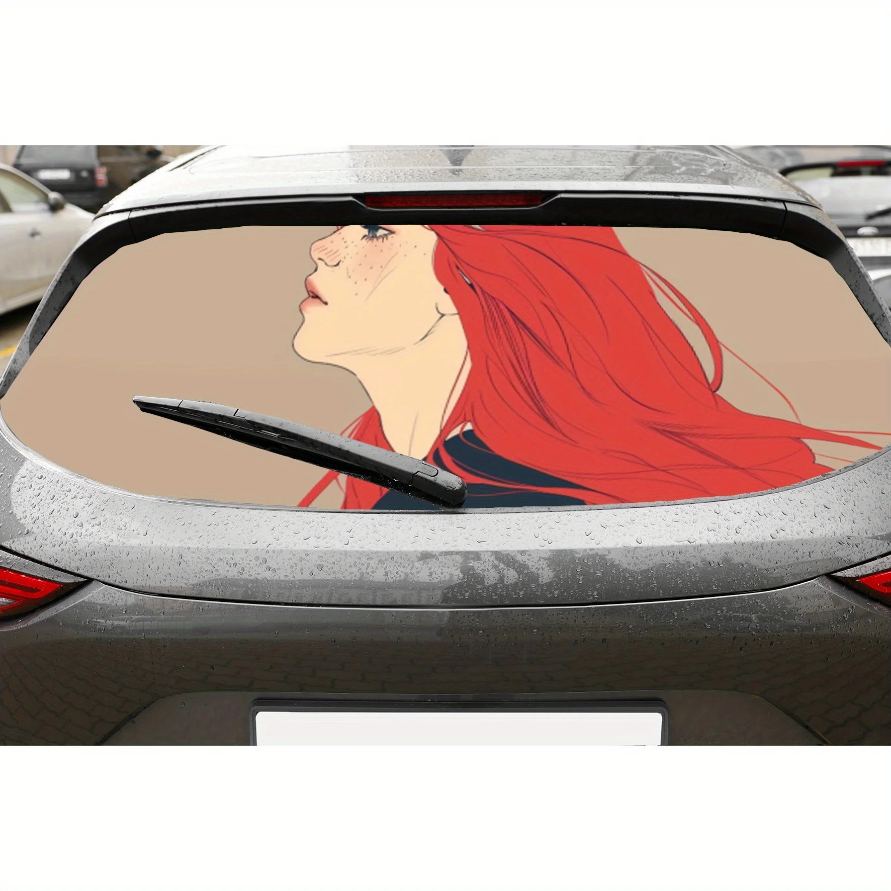 

Artistic cute anime girl with red hair Car rear windshield stickers, truck window perspective perforated rear - window vinyl dec