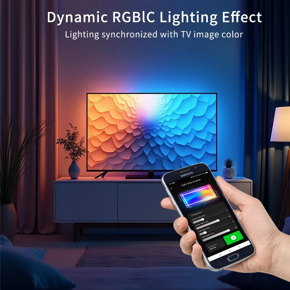 Smart  Ambient TV Backlight Screen RGBIC Color Sync Led Strip Light HDMI-Compatible 2.0 Device Sync Box For Alexa/Google /TV Box