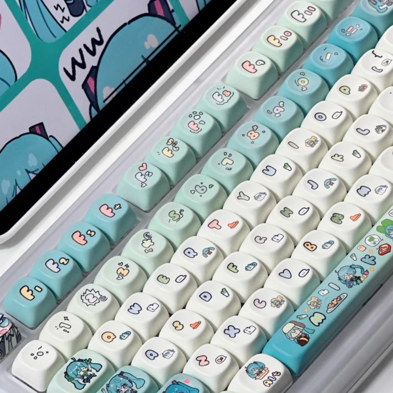 Imagem -06 - Bonito Miku Temático Keycap Grupo Moa Forma Material Pbt Dye-sublimação mx Switch Fit 40 a 108 Teclado Mecânico Personalizado