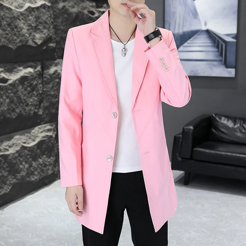 Autumn Medium Length Suit Jacket Men's Korean Casual Slim Blazers Overcoat Versatile Business Social Windbreaker Jacket