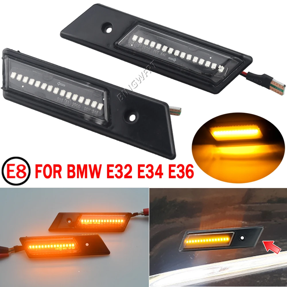 

1Pair Side Marker Turn Signal Light For BMW 3 5 7 Series E32 E34 E36 1990 1991 1992 1993 1994 LED Dynamic Blinker Indicator