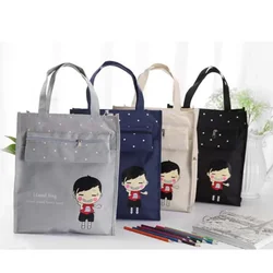 Cartoon Review Bag Student Cloth Art Portable Study Bag Student Tutorial Bag Random Pattern 1Pcs