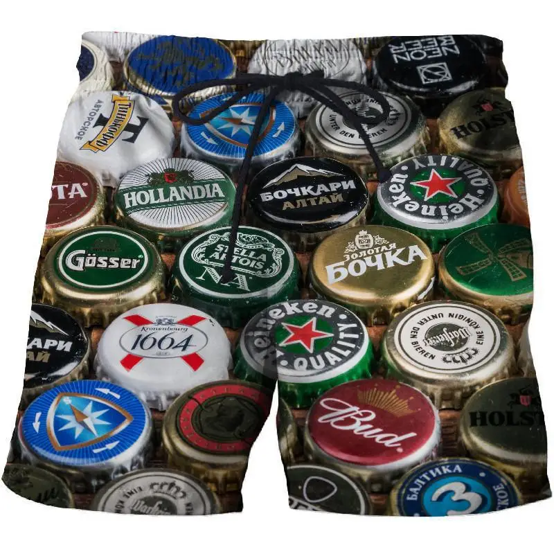 Beer Graphic Shorts Pants Casual Men 3D Printed Beach Summer Surf Swim Trunks Hawaii Vacation Swimsuit Ice