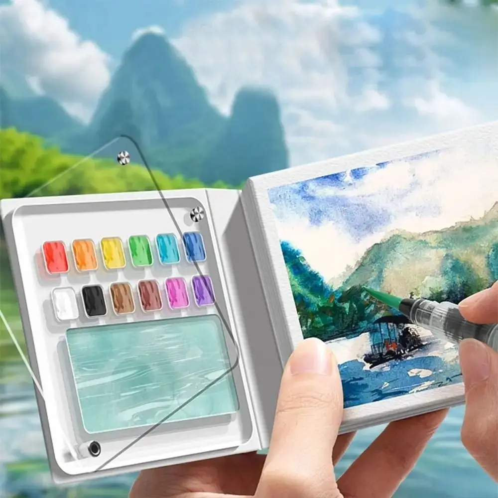 

Acrylic Watercolor Paint Palette Set 8/12 Grid Mini Travel Painting Tray Kit with Tearable Book Portable Paint Pigment Box
