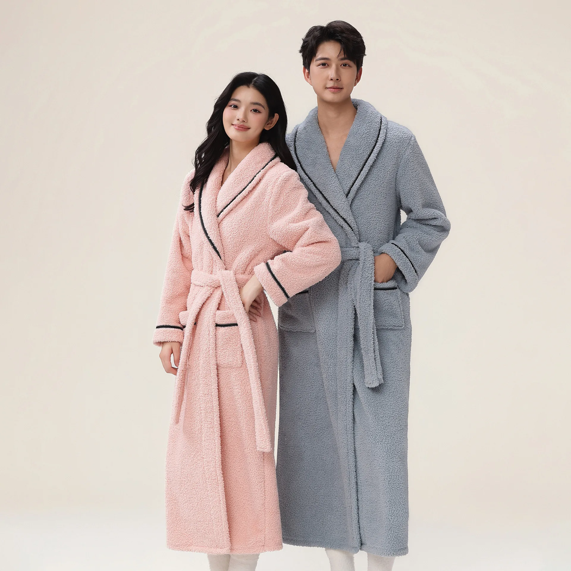 

Winter New Warm Flannel Robe Women And Men Sleepwear Lengthed Kimono Bathrobe Gown Intimate Lingerie Loungewear Pajamas