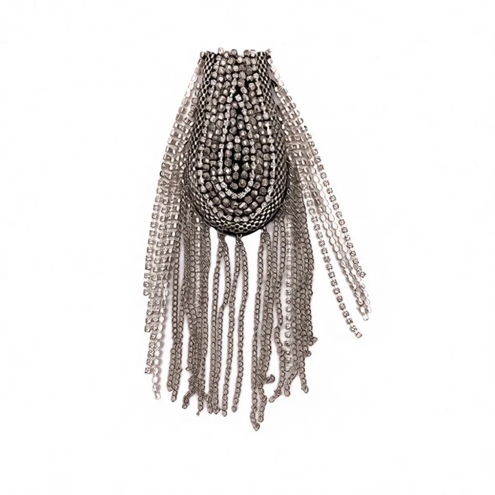 Elegant Beaded Rhinestone Tassel Shoulder Epaulets Artistic Suit Jacket Accessory Luxury Brooch Badge For Creative Fashion Craft