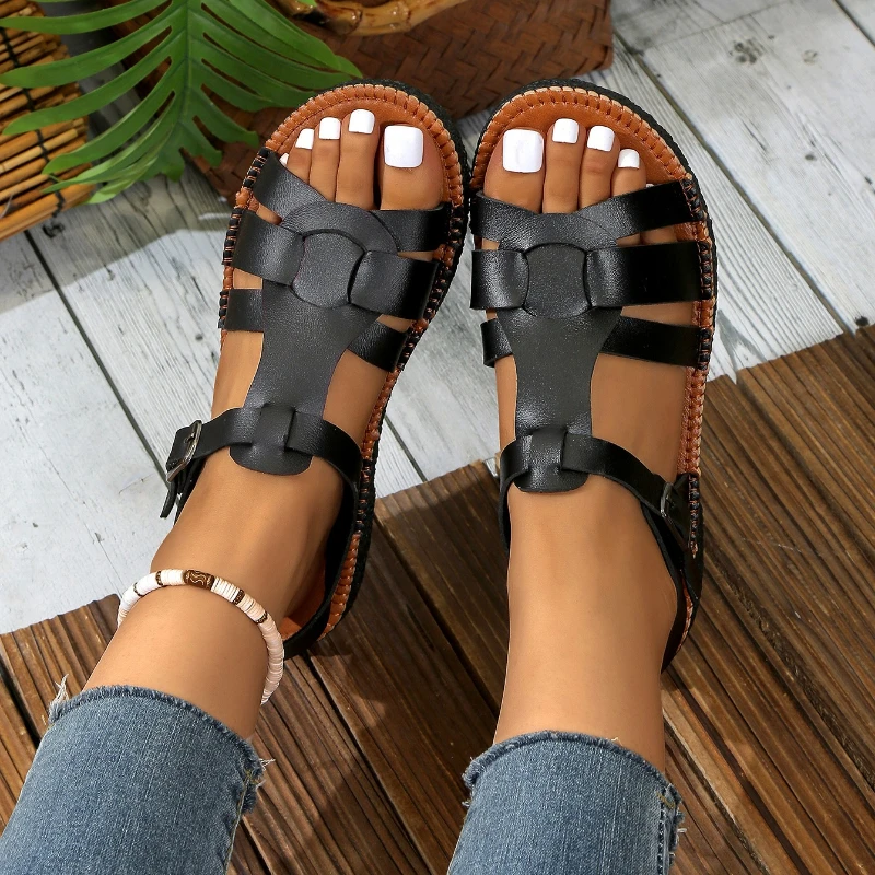 

2025 New Casual and Comfortable Summer Roman Flat Shoes Women's Shoes Flat Heel Holiday Beach Fashion Sandals Women