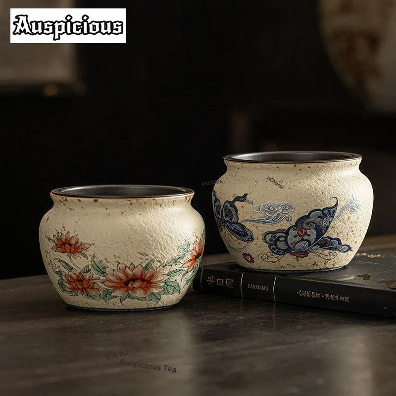 Blue And White Firestone Red Jianshui Ancient Washing Cup Bowl Writing-brush Washer Tea Residue Barrel Household Chaxi Ornaments