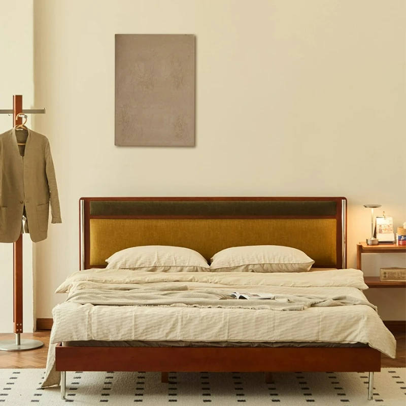 

Medium and ancient wind bed small apartment type master and second bedroom cherry wood bed retro flush edge bed solid wood