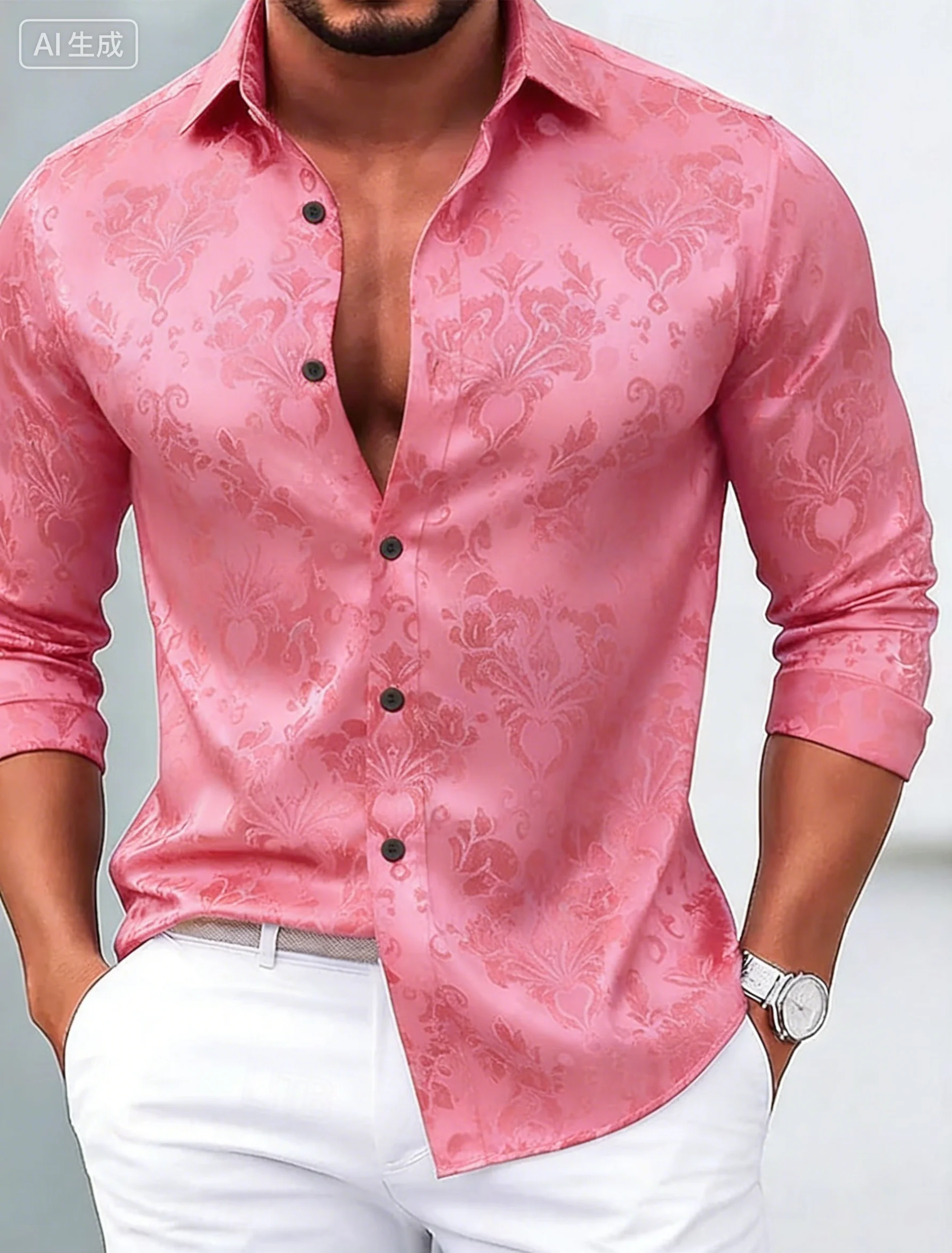 Men's Long Sleeve 3D Shirt, Ethnic Floral Print, Modern Street Style, Trendy Top for 2025