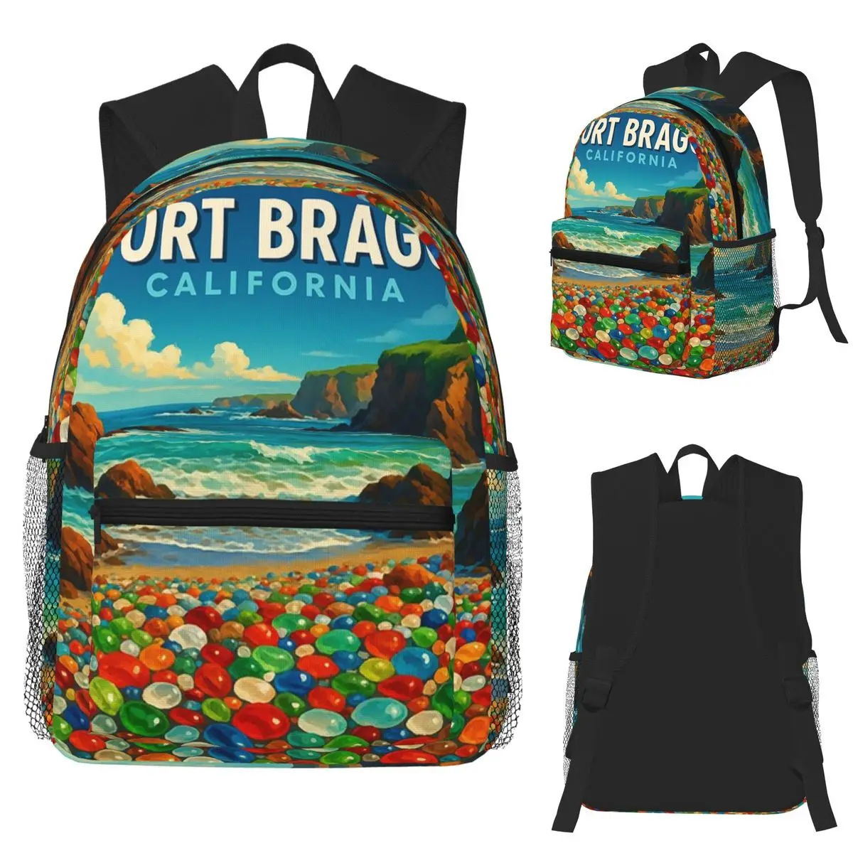 

Colorful Glass Beach In Fort Bragg, California Student Backpack School Bag Hiking Travel Daypack Bookbag Shoulder Bags