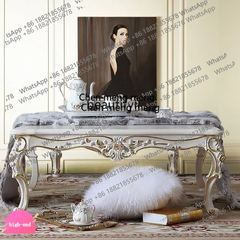French Furniture Handmade Carved Solid Wood Hand Painting Coffee Table European Luxury Villa Square Table  AB
