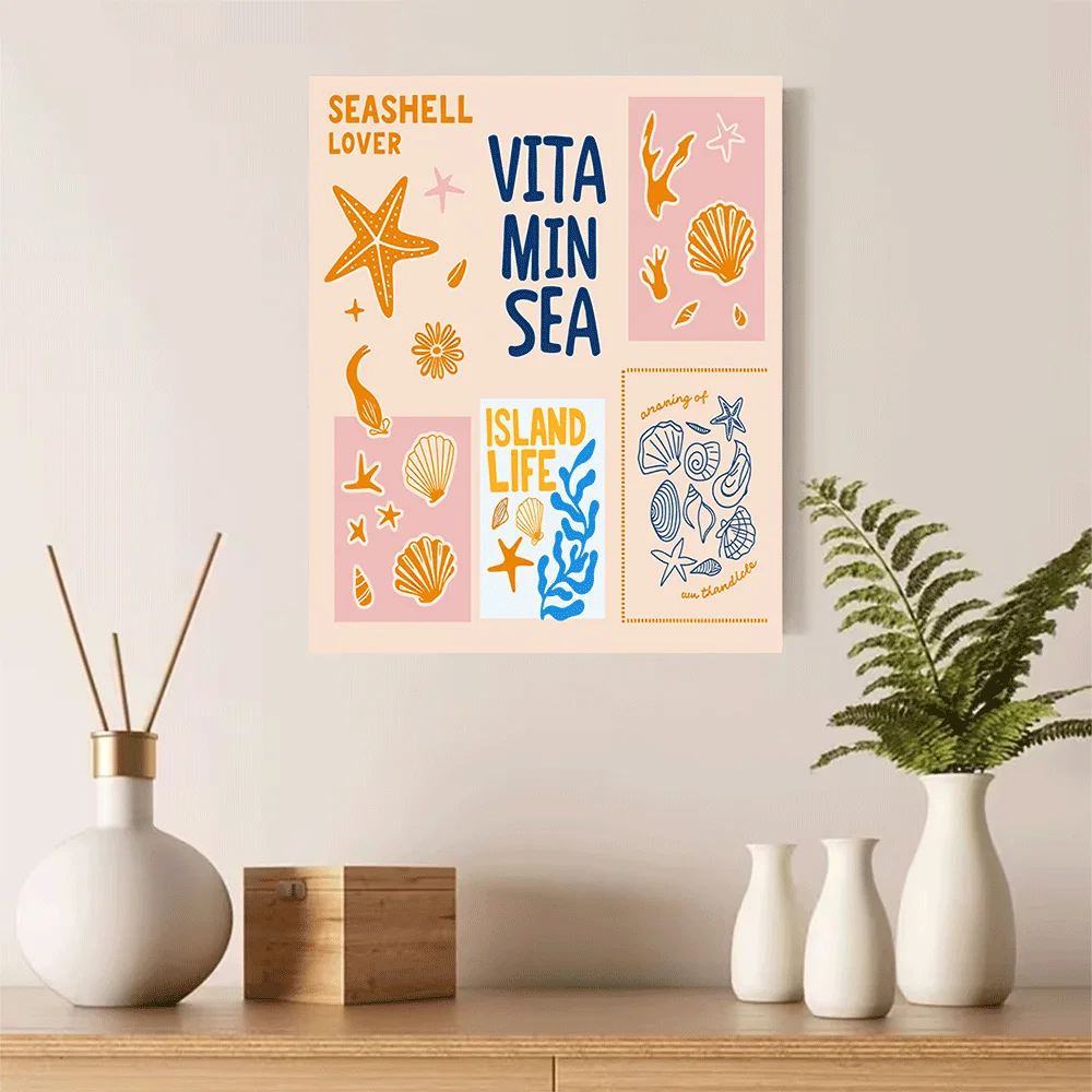 1PC-Canvas poster Unframed  Seashell Lover Vitamin Sea Island Life Beach Decor Art Print  summer