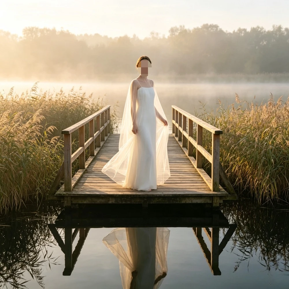 Customized Flowing Slim Shoulder Chiffon Wedding Dresses 2026 Bohemian Strapless Beach Bridal Gown Suitable for Party Beaches