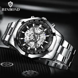 BINBONG Top Brand Men's Watch Waterproof Date Luminous Multifunctional Quartz Business Wrist watch Stainless steel Men's Clock