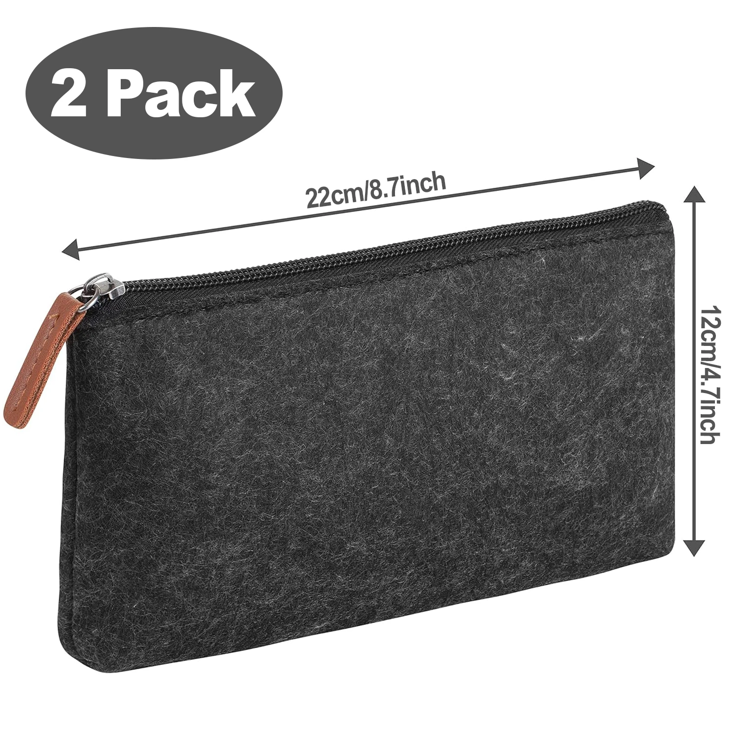 2 Pack Pencil Bag Pen Case, Felt Students Stationery Pouch Zipper Bag for Pens, Pencils, Highlighters, Gel Pen, Markers, Eraser