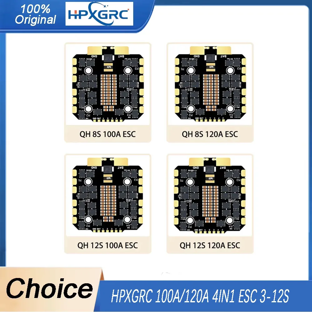 

HPXGRC 100A/120A 4IN1 ESC 3-12S DSHOT300/DSHOT600/PWM/BIDIRECTIONALDSHOT 30.5x30.5mm for RC FPV Racing Drone