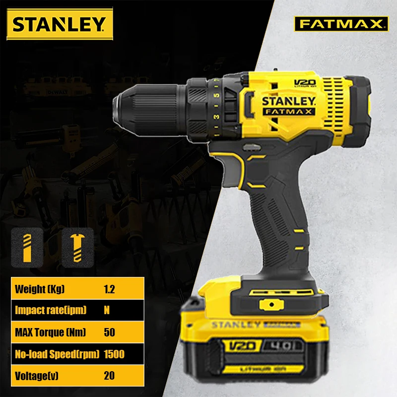 Stanley SCD700 Light Duty Cordless Electric Drill Brush Motor 50Nm 1900rpm 2 Speed Adjustable Universal for Craftsman Battery