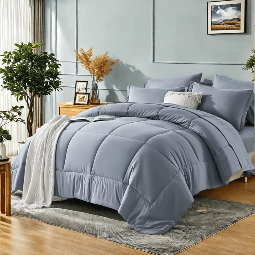 

7 комплектов постельного белья Deluxe Solid Color для кровати размера Queen, мягкие и комфортные, состоящие из 1 одеяла, 1 простыни и 1 пододеяльника.