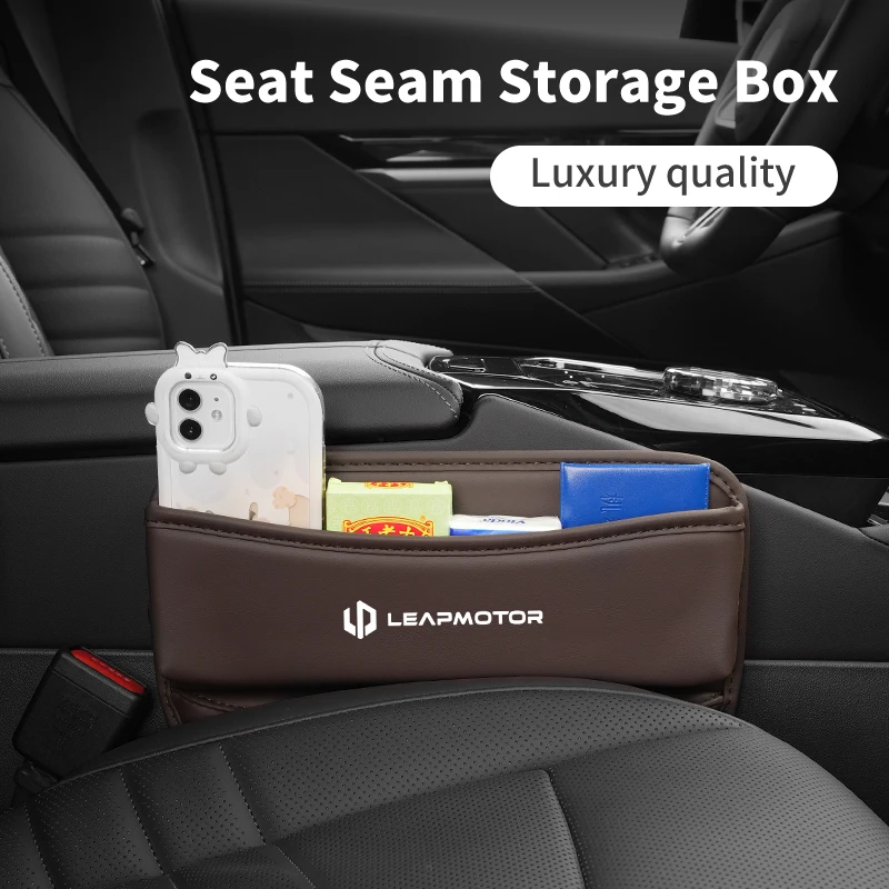 Leather Car Seat Seam Storage Box For Leapmotor T03 S01 C11 C01 C10 Leap Motor Vehicles Gap Phone Wallet Organiser Accessories