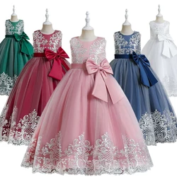 Sleeveless Luxury Dresses for Girls Embroidered Flower Tulle Formal Occasion Children Performance Wedding Party Ceremony Dress