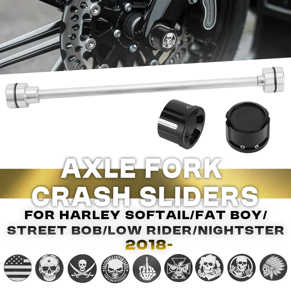 

Front Axle Fork Crash Slider Caps Skull For Harley FATBOY SOFTAIL Street Bob Low Rider Nightster Motorcycle Wheel Fall Protector
