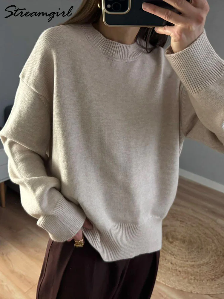Light Blue Oversized Sweaters For Women Trend White Loose Sweater Casual Autumn Winter Warm Thick Knit Sweater Women Jumper