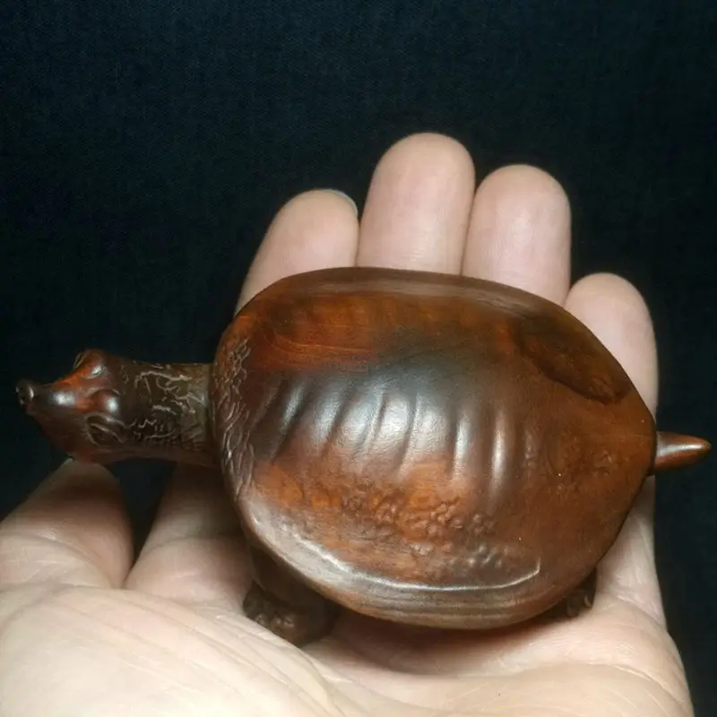 

1919 Antique art Size 3.8 Inch Chinese Boxwood Hand carved Trionyx sinensis soft-shelled turtle statue Netsuke Collection gift