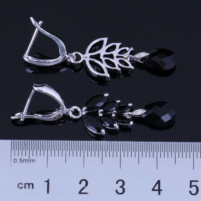 Flawless Water Drop Black Cubic Zirconia Silver Plated Drop Dangle Earrings V1007