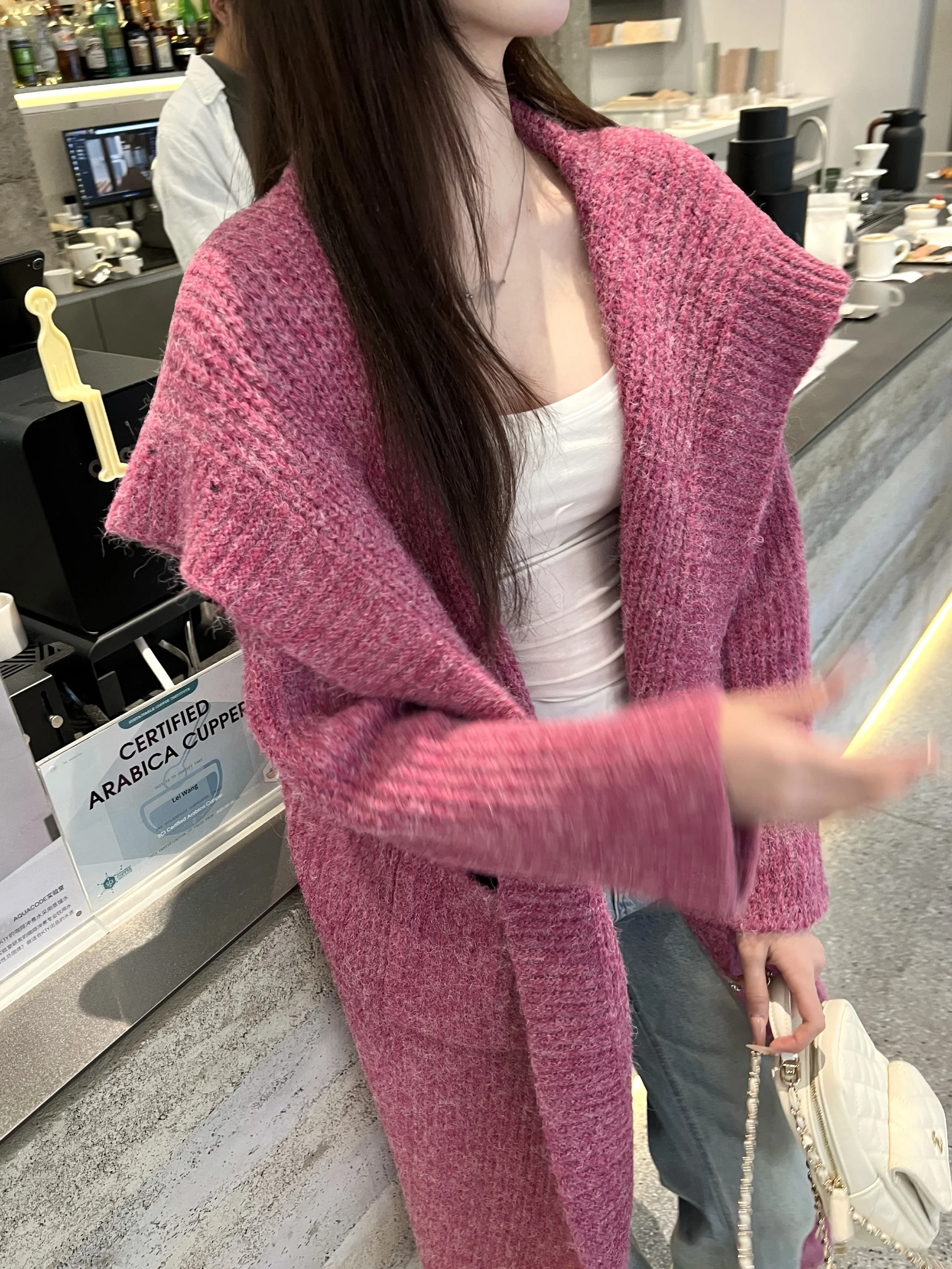 

Nemowu Raspberry Juice Purple Loose Long Sweater Jaet Women's Casual Sle Knitted Thiened Long Sve Cardigan