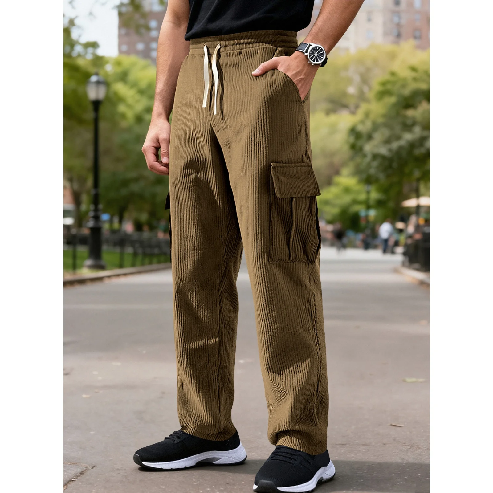 

Men's Retro Workwear Casual Pants, Loose Straight-leg Wide-leg Corduroy Trousers, Comfortable Corduroy Pants for Spring Autumn
