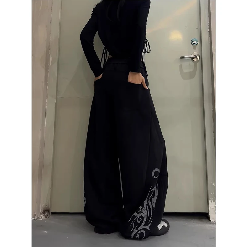 

Distressed Print Sweatpants Women's Spliced Retro High Street Baggy Wide Leg Elastic Waist Banana Trousers Women's 2026 Summer