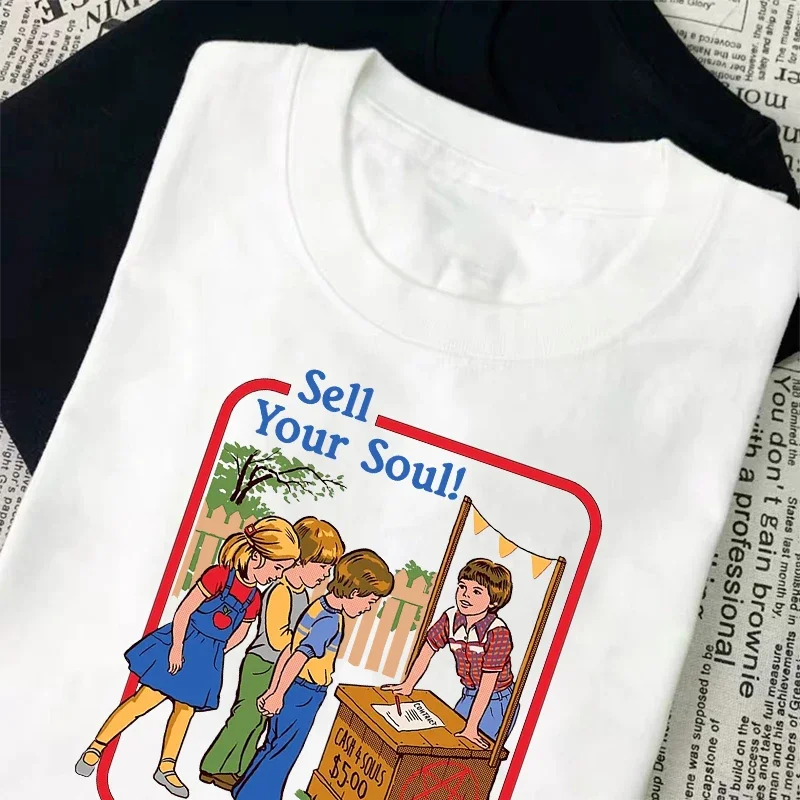 Sell Your Soul! T-shirt Vintage 90s Classic Satan Demon Funny Supernatural Graphic Tops Women Men Popular Cartoon Streetwear Tee