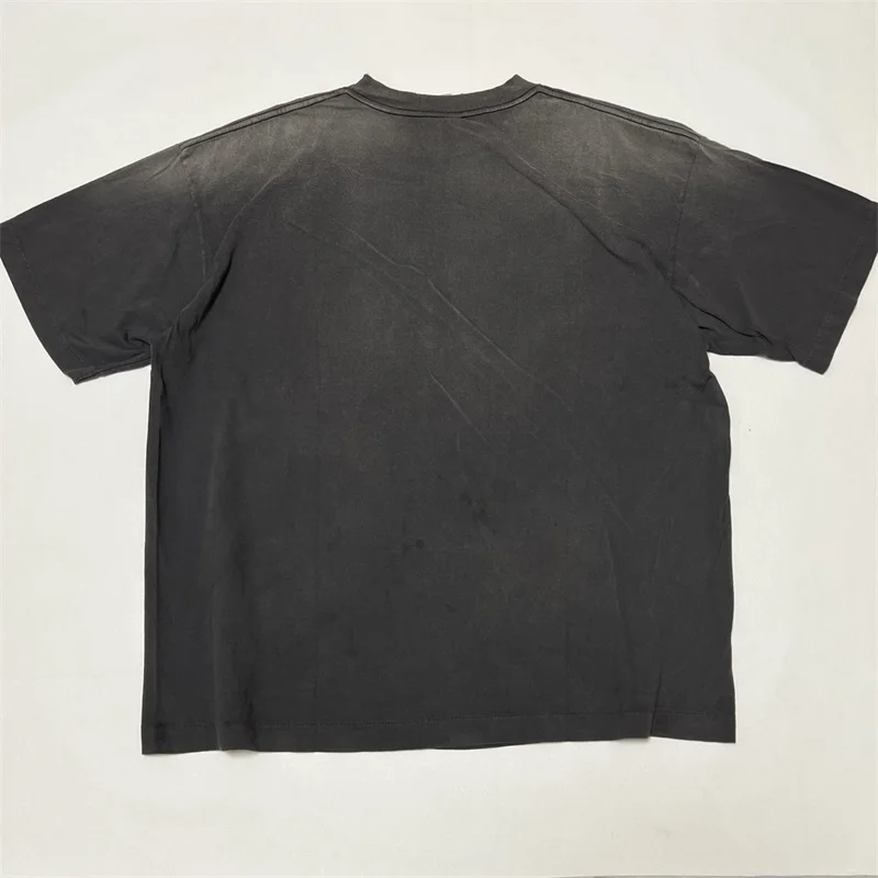 Black Washed SAINT MICHAEL T-Shirts Men Women 1:1 Best Quality Egg SAINT Logo Projection Print Casual T-Shirts