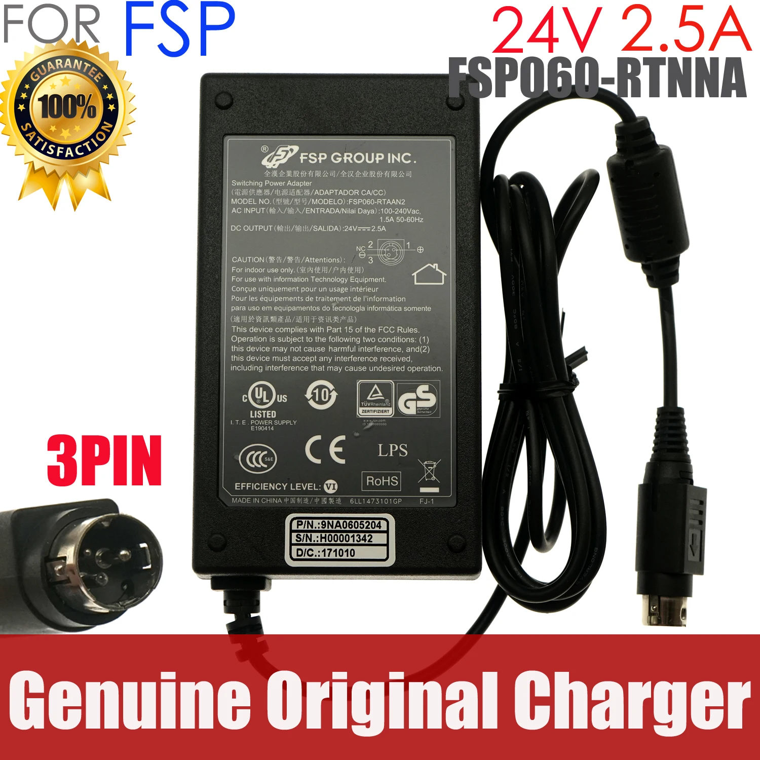 

Genuine FSP FSP060-RTAAN2 Switching AC Power Adapter Charger 24V 2.5A 60W 3PIN FSP060-RAA Printer Power Supply