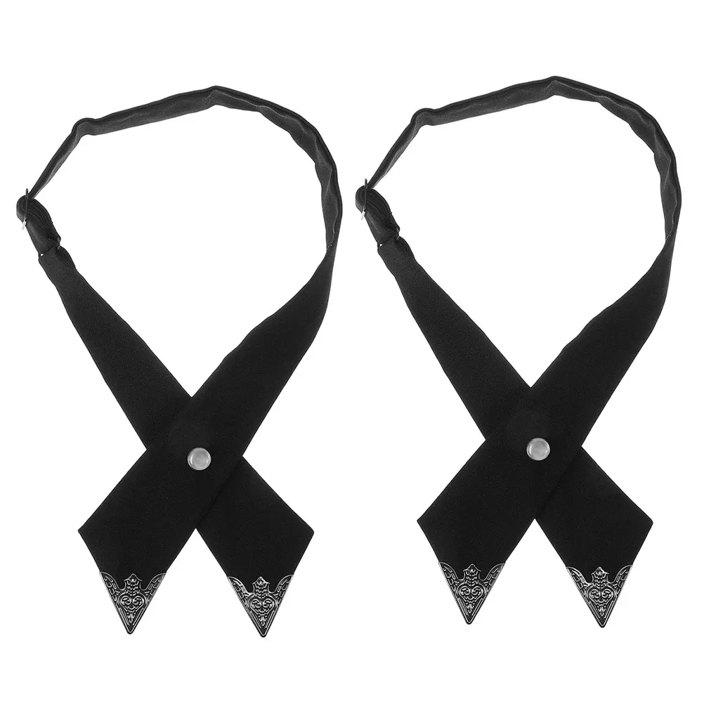 2Pcs Adjustable Cross Bow Tie for Men and Women Black Fabric Pre Tied Neck Tie Accessory School Uniform Wedding Prom Party