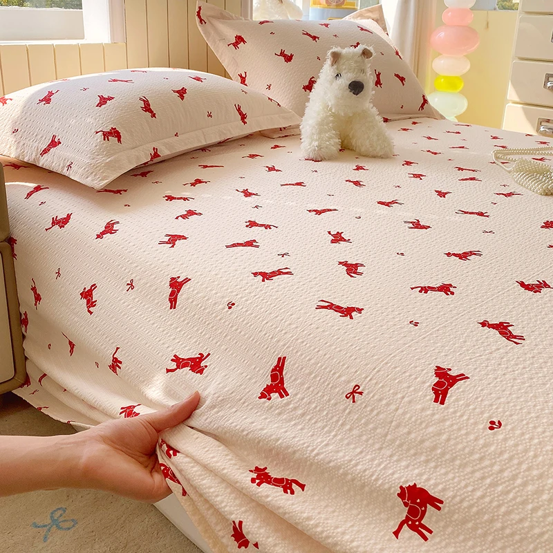 Puff Gauze Flat Sheet Skin-friendly Bed Linen sabana para cama Single/Queen/King Printed Flat Bed Sheets colcha de cama casal