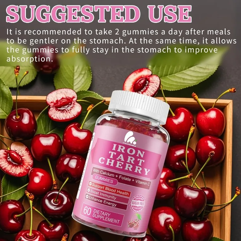 

Tatar Cherry Iron Supplement, containing calcium, zinc, folate, and vitamins C and B12, for immune support (60 gummies)
