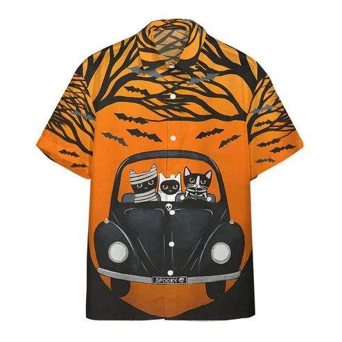 New Halloween Series 3D Printed Casual Collared Pumpkin Short Sleeve Shirt Man Beach Wear Spring And Autumn Seasonal Apparel
