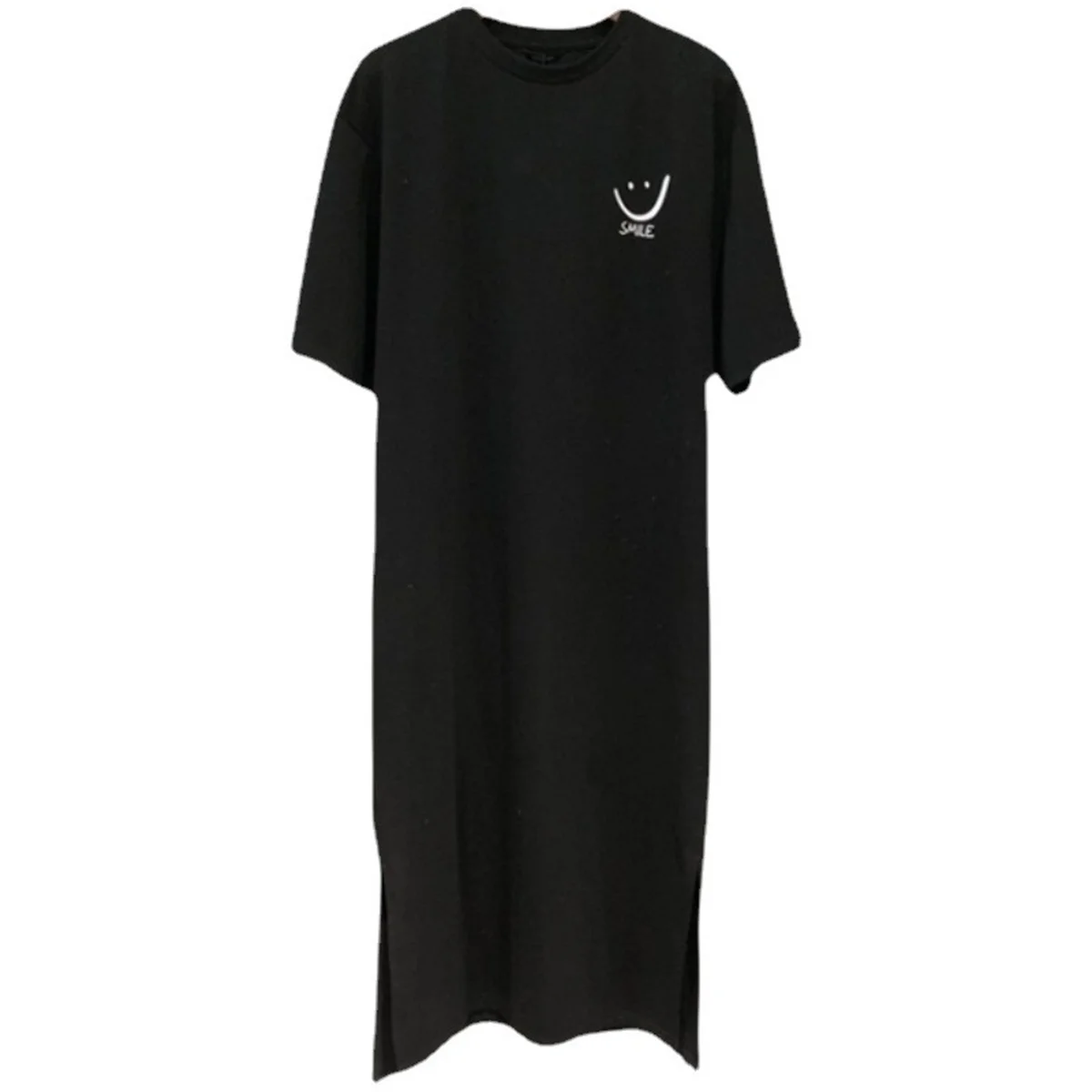Dames zomer T-shirtjurk met korte mouwen Eenvoudig casual Koreaanse mode Losse halflange overknee-jurk Lachend gezicht Print Dres
