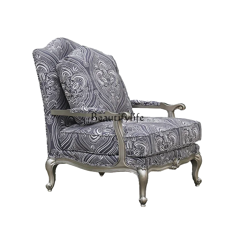 

1*American Light Luxury All Solid Wood Villa Champagne Living Room Sofa Wingback Chair