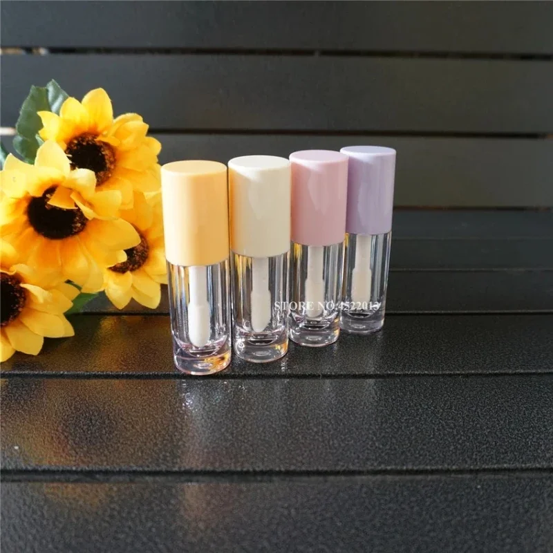 6ml Empty Transparent Lipgloss Packing Containers Cosmetic Lip Glaze Tubes Lip Gloss Refillable Bottle Yellow Pink Purple Caps