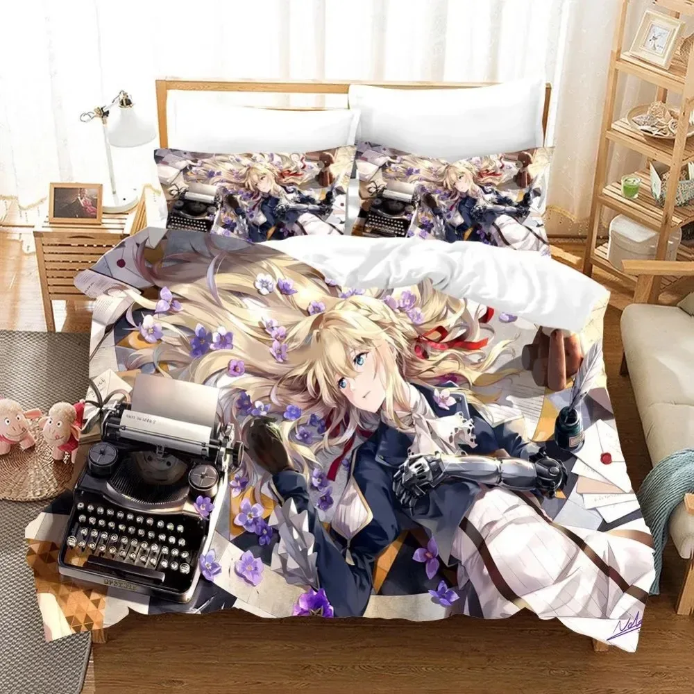 Anime Violet Evergarden Bedding Set 3D Printed Suitable for Bedroom Duvet Cover Set With Pillowcases Kids Home Textile