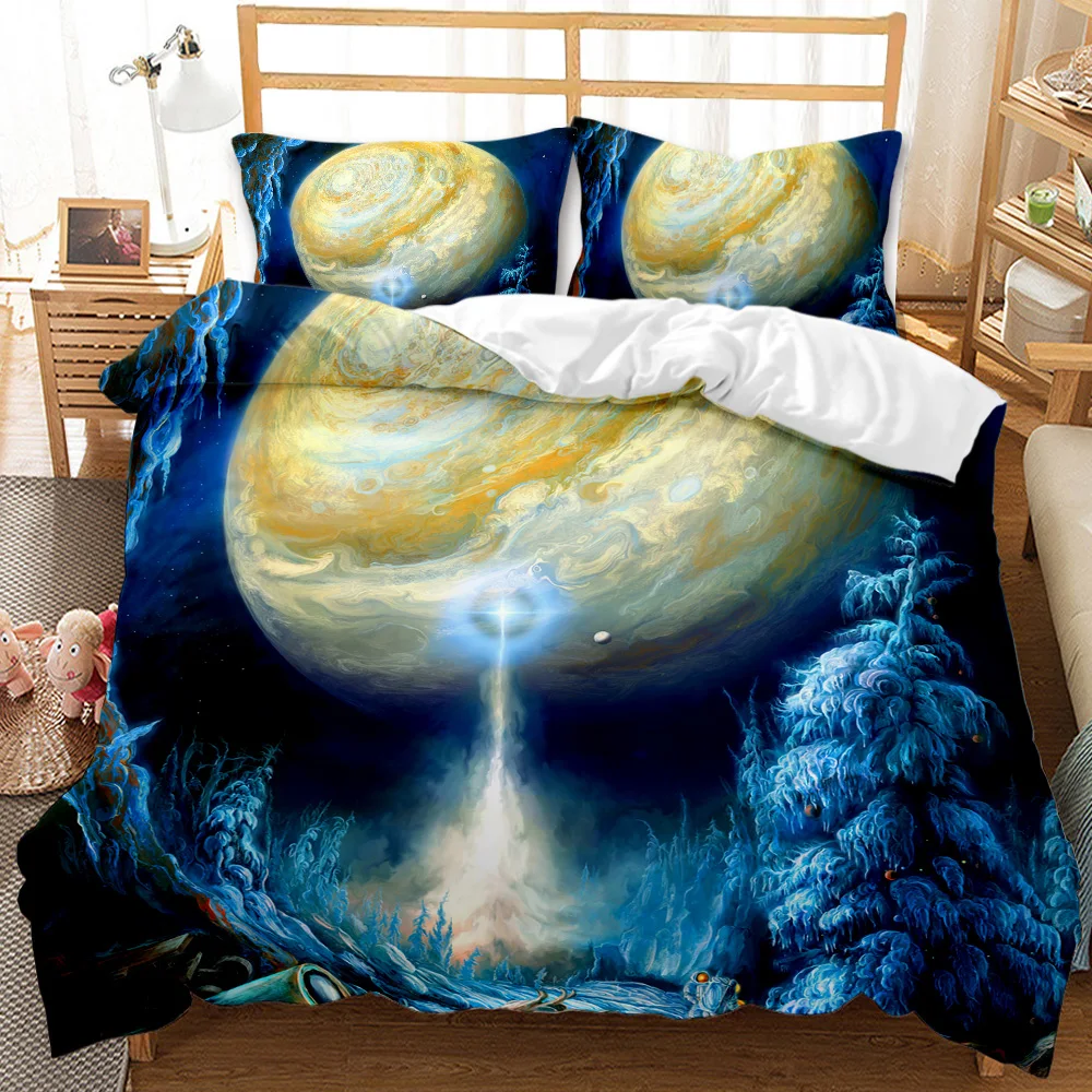 Planet Duvet Cover Set King/Queen Size,Majestic Outer Space View Universe with Earth Astral Polyester Quilt Cover Teens Kids Boy