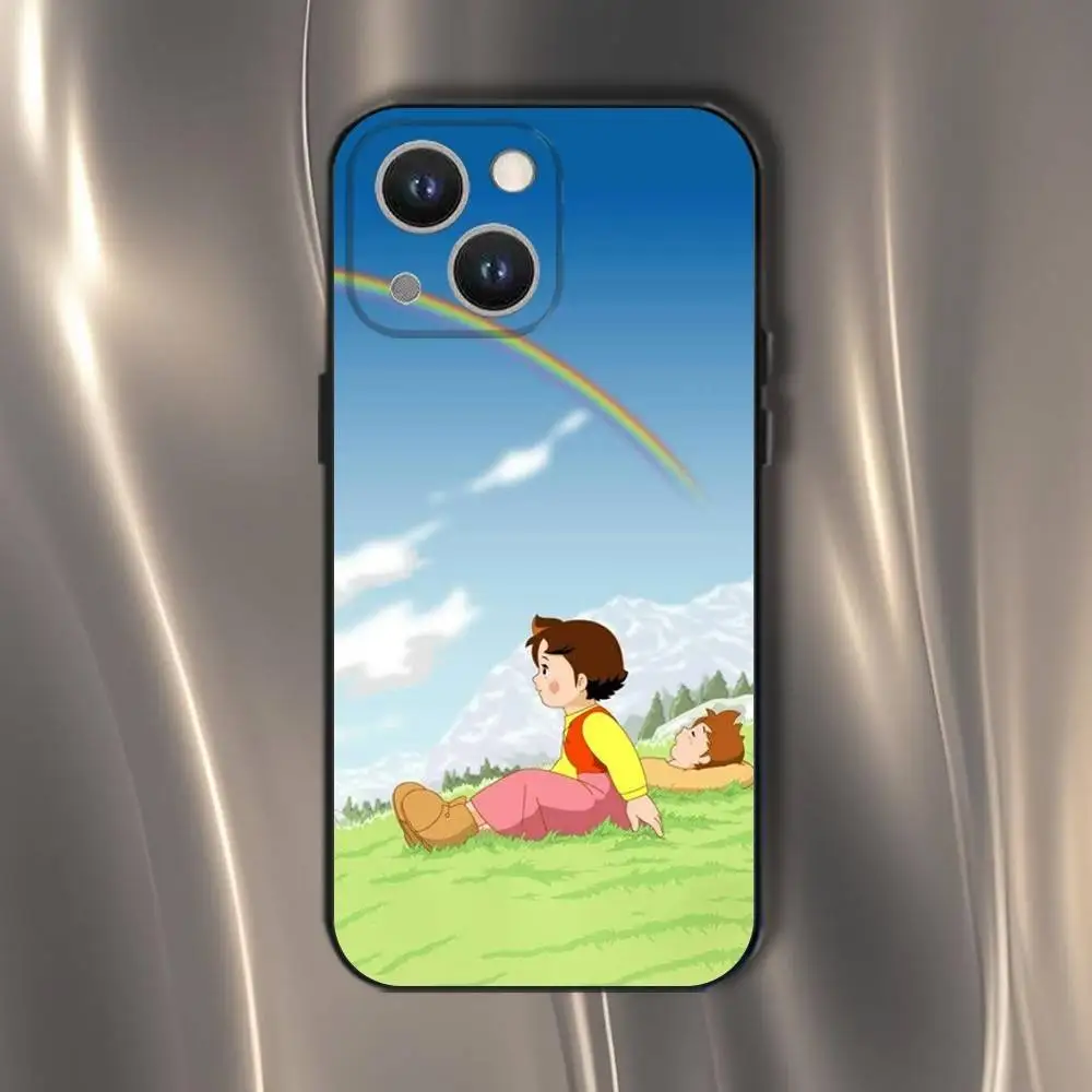 Capa de telefone Heidi dos desenhos animados para iPhone 16,15,14,13,12,11,Pro,XS,Max,XR,Plus,E,SE4,Mini capa macia preta