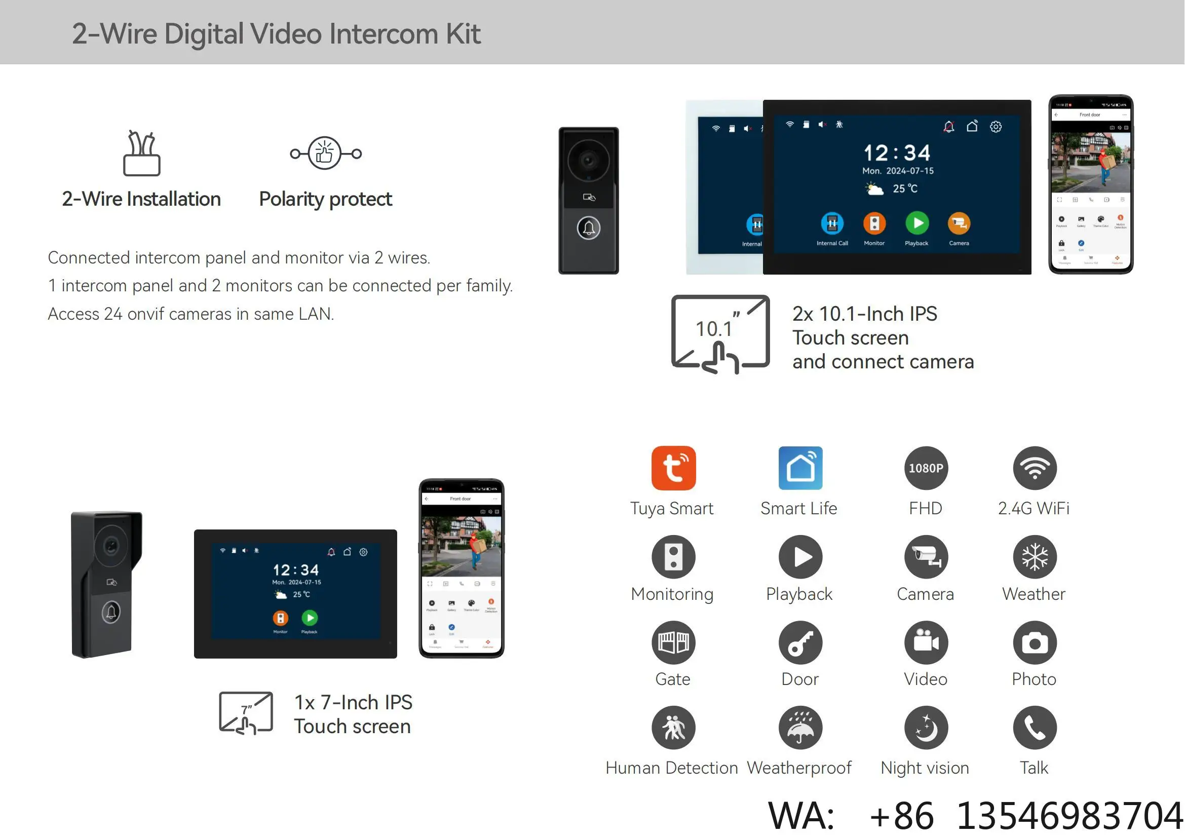 Intercom Video Doorbell 7 Inch &10.1 Inch Smart Screen Panel with Night Vision Linux-Based Home Security Camera