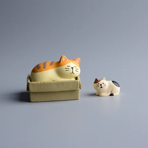 Cartoon Cats Resin Model Figure Cat's Nest Basket Carton Desktop Decoration Kids Small Things Storage Miniature Home Decor Craft