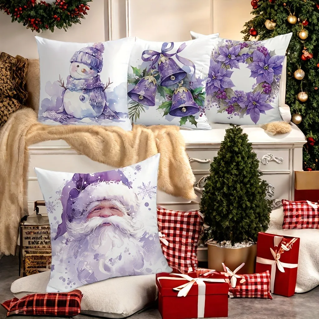 Christmas decoration pillowcase gift Purple Santa Claus Snowman pillow cover living room sofa cushion suite room home decoration